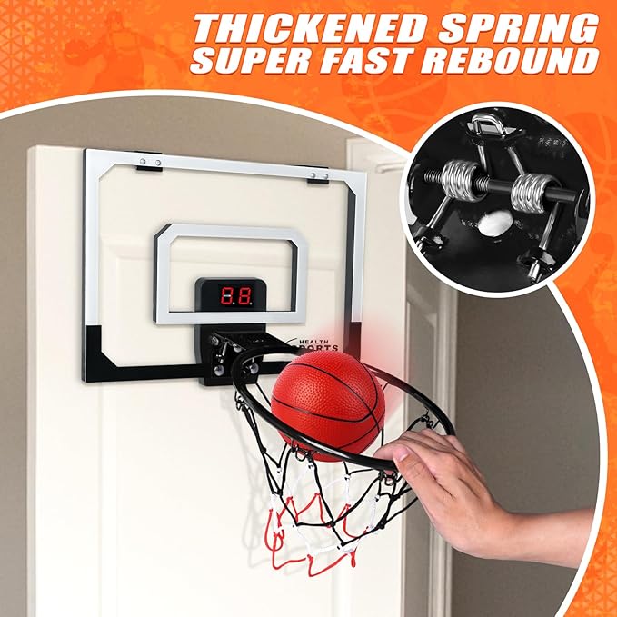 Mini Basketball Hoop Indoor with Scorer and Batteries, Indoor Basketball Hoop Over The Door with Colorful LED Lighting, Toy Basketball Set for Boys Girls Age 3 4 5 6 7 8