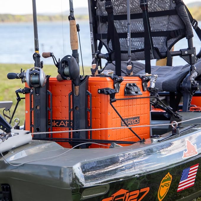 YakAttack BlackPak Pro 13" x 16" Kayak Fishing Crate with 4 Rod Holders - Orange | Tackle Storage Box & Gear Organizer for Kayaks | Lightweight, Durable & Customizable Marine Accessory | Made in USA