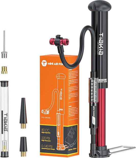 Tiakia Bike Pump with Gauge, High Pressure Bicycle Pump High Volume Portable Hand Air Pump Fit Presta, Schrader Valves Aluminum Bike Tire Pump for Mountain Road Bike, Strollers, Balls