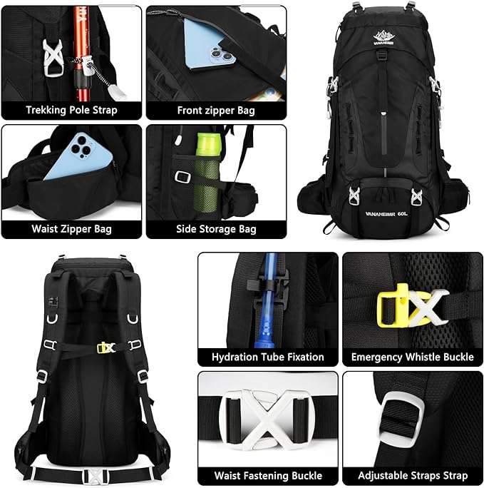 Esup 50L Hiking Backpack Men Camping Backpack with rain cover 45l+5l Lightweight Backpacking Backpack Travel Backpack