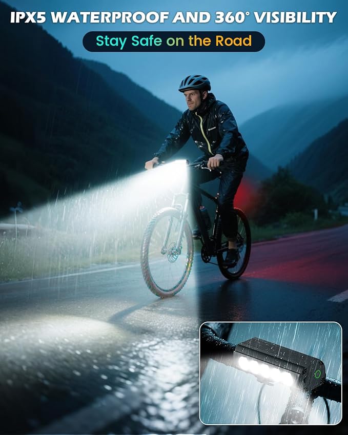 Super Bright Bike Lights for Night Riding- USB Rechargeable Bicycle Headlights, IPX5 Waterproof Bike Headlight and Taillight, Bicycle Light Set for Adult Kid Mountain Road Commuter Cycling