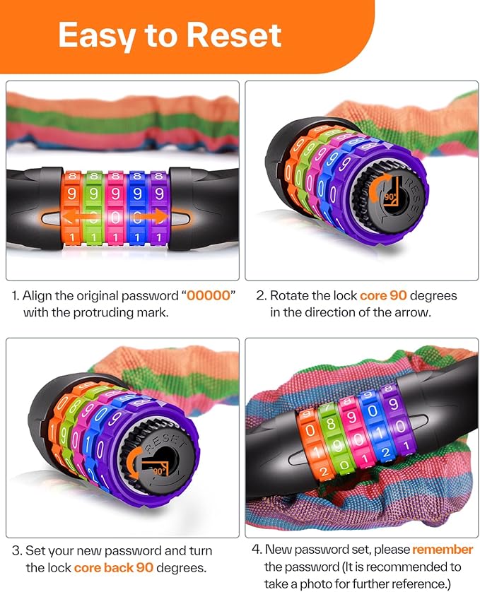 Sportneer Bike Lock: 5 Digit Combination High Security Anti Theft Bike Chain Lock - 3.2/3.6/4ft Heavy Duty Keyless Bicycle Lock for Bike, Motorcycle, Scooter, Door & Gate - 4/6mm Thick, Easy to Use