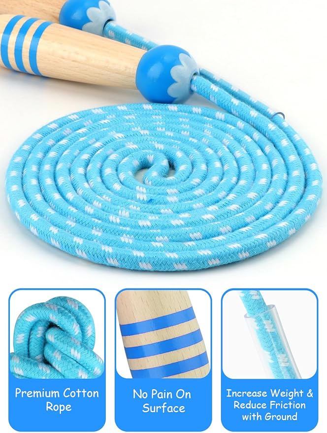 Jump Rope for Kids, Lorvain Adjustable Skipping Rope, Kids Jump Ropes with Wooden Handle for Girls Boys, Weighted Jumping Ropes for Fitness Workout Exercise Outdoor Fun Activity