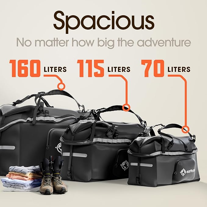 Earth Pak Waterproof Duffel Bag - Large Dry Bag, 1680D TPU, Heavy Duty, Camping & Marine Dry Bag, 8x8 Popout Pocket