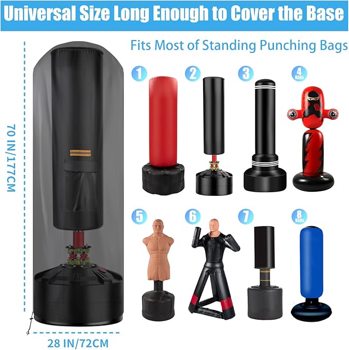 Free Standing Punching Bag Cover Outdoor Waterproof, 420D Oxford Full Protector for Standing Punching Bag with Stand, Protective Cover for Bob Dummy Boxing Bag 70" H x 28" D