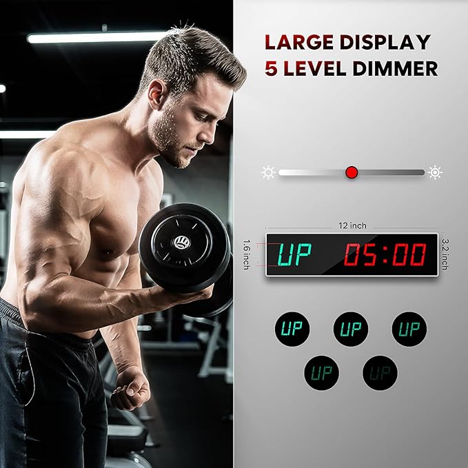 Dienmern Large Digital Gym Timer – Remote Control Gym Clock Wall with Interval Timer, 9 Custom Modes Countdown Timer UP/Stopwatch, Workout Timer for Home Gym/Garage/Boxing/Outdoor Sport