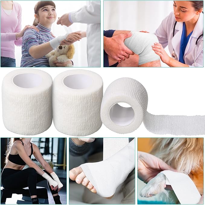 Treela 64 Pack 2" x 5 Yards Self Adhesive Cohesive Bandage Wraps, Elastic Breathable Athletic Tape, Flexible Self Adherent Bandage Rolls for Wrist, Ankle, Fingers, Sports & Pets (White)