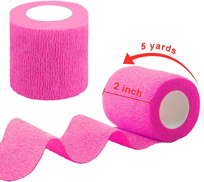 BQTQ 30 Rolls Self Adhesive Bandage, 2 inch Self Adherent Wrap, Stretch Bandages, Self Stick Bandage Wrap Tape for Wrist, Ankle Swelling, Sprains (Neon Pink)