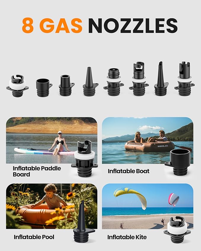 OutdoorMaster Vortex Paddle Board Pump Electric Portable, Max 20PSI SUP Air Pump Inflator & Deflator, 12V/15.8V DC Input, Auto Off & Cooling, 8 Nozzles Pump for Paddle Board, Inflatables - No Battery