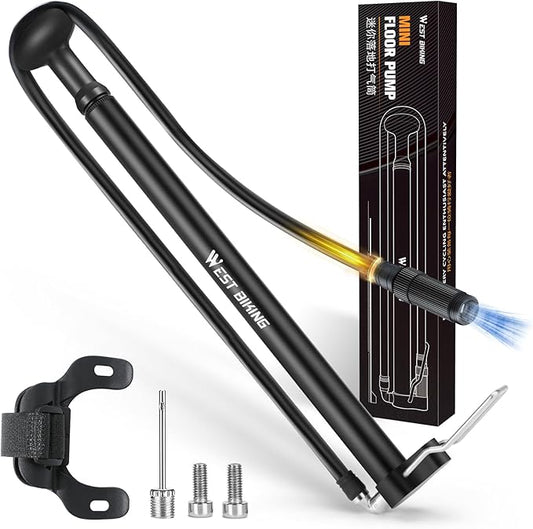 Mini Bike Pump Portable Bicycle Pump, Aluminum Alloy 160PSI Floor Bike Pump Fits Presta And Schrader Valves, Lightweight Air Bike Tyre Pump for Road Mountain Bike Balls