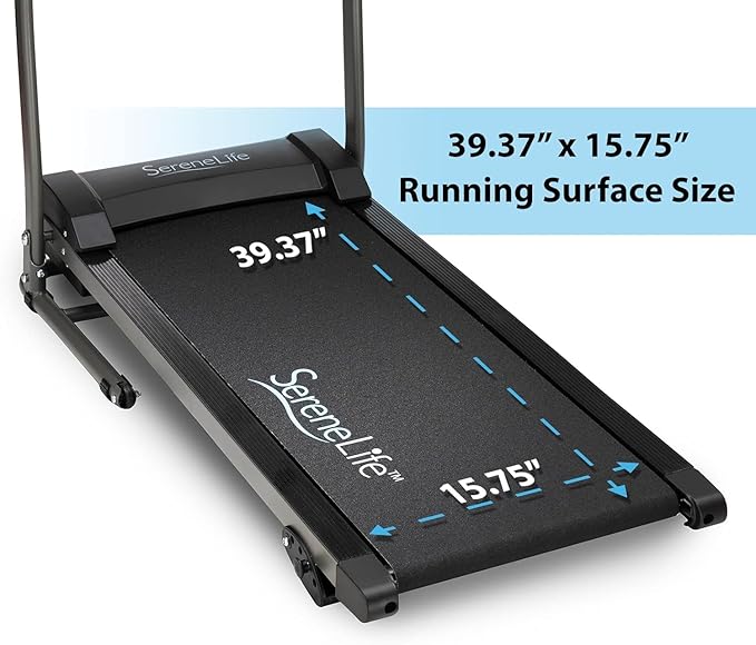 SereneLife Electric Folding Treadmill Exercise Machine - Smart Compact Digital Fitness Treadmill Workout Trainer w/Bluetooth App Sync, Manual Incline Adjustment, for Walking, Running, Gym