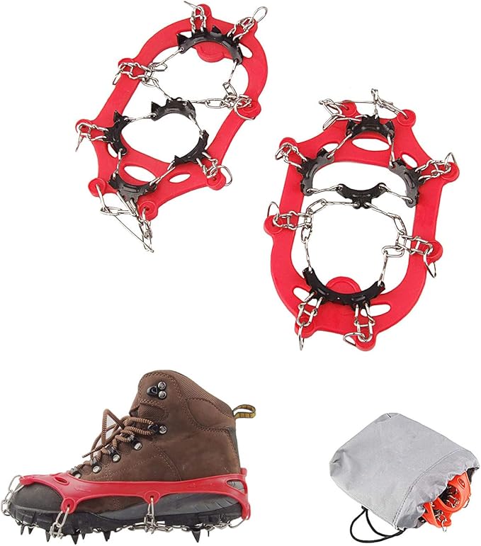 11 Spikes Kids Crampons for Hiking Boots Ice Cleats 11 Teeth Anti Slip Crampons Hiking Climbing Walking Shoes Toddler-Preschool-Gradeschooler-Teens