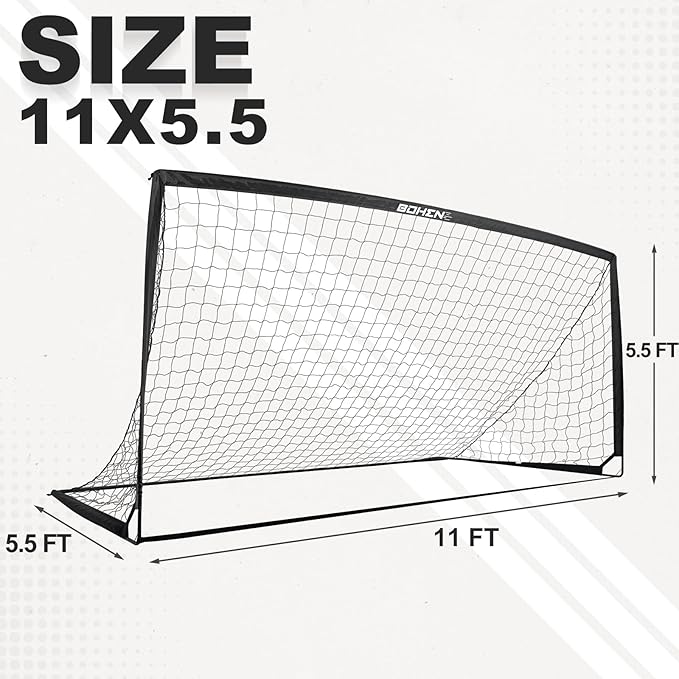 BOHEN 11x5.5 FT/9x5 FT/6x4 FT Portable Metal Soccer Goal for Backyard with Carry Bag - Fun for Outdoor Indoor Training Games for Kids and Adult, Easy Storage and Transportation