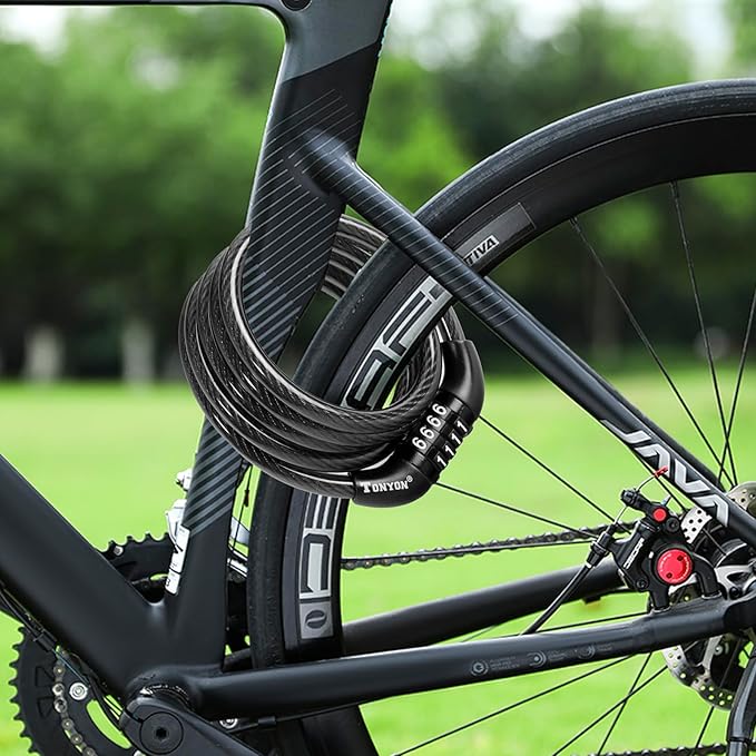 Bike Lock Cable, Bike Accessories Bicycle Lock, Bike Locks Heavy Duty Anti Theft, Combination Cable Lock for Outdoor Equipment, Black (1 Pcs, 3Ft, Preset Combo)