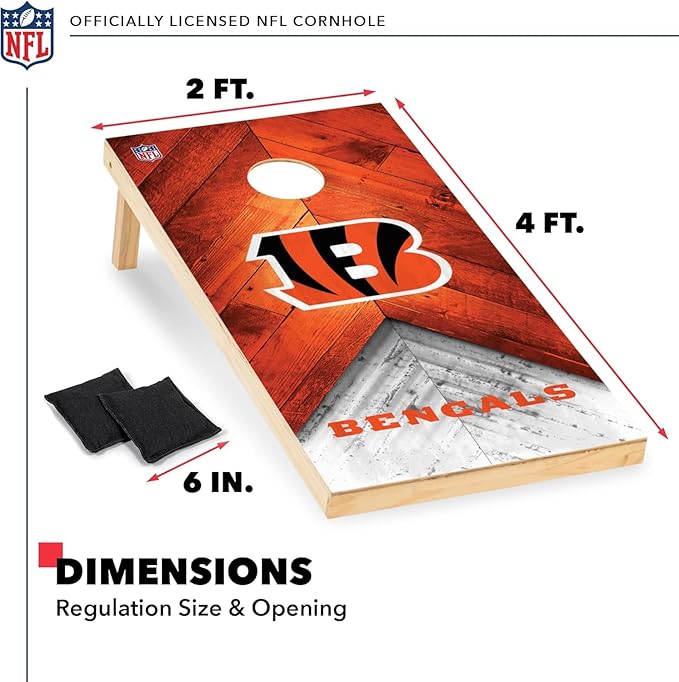 Wild Sports NFL Football 2' x 4' Regulation Size Solid Wood Cornhole Set with Direct Print HD Team Graphics Great Gift for Any Football Fan! Bean Bag Toss Family Outdoor Game