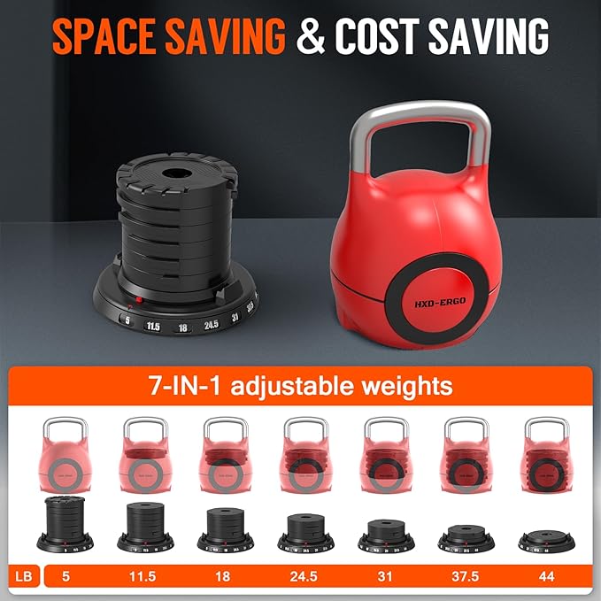 Adjustable Kettlebell Weight Set-Quickly Adjusts 7 Weights,Ergonomic kettlebell sets for Home Gym
