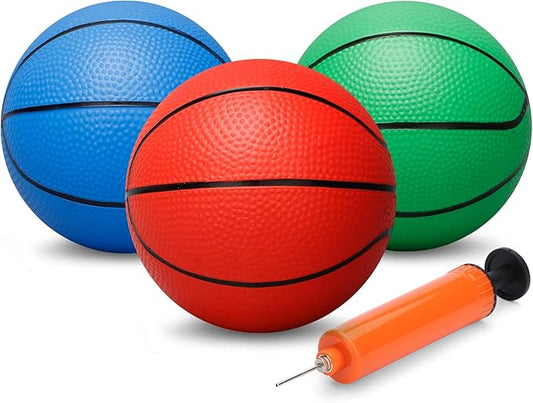 6" Indoor Small Sport Basketball for Kids Adults, Toddler 6 Inch Little Ball for Over Door Mini Basketball Hoop, Replacement Ball, Silence Rubber Basketball for Outdoor Beach Pool Hoop 3PCS with Pump