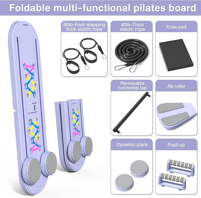 Pilates Board, Pilates Reformer Set, 15 in 1 Multi-Purpose Foldable Pilates Reformers Equipment, Portable Pilates Reformer Machine, Home Pilates Kit for Home Workout, Ab Pilates Board for Women