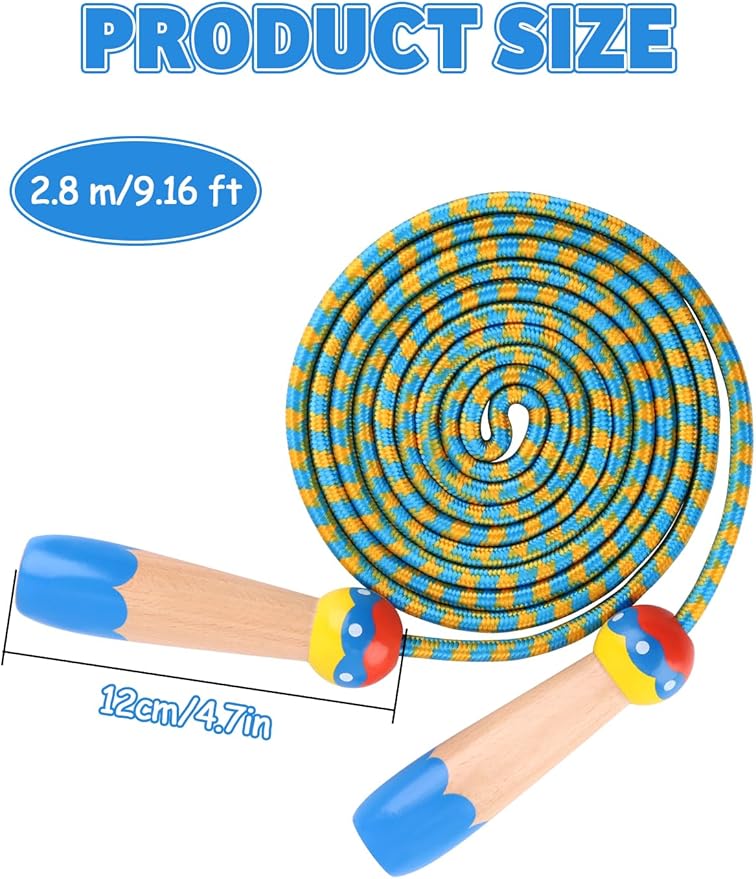 Jump Rope for Kids, Lorvain Adjustable Skipping Rope, Kids Jump Ropes with Wooden Handle for Girls Boys, Weighted Jumping Ropes for Fitness Workout Exercise Outdoor Fun Activity