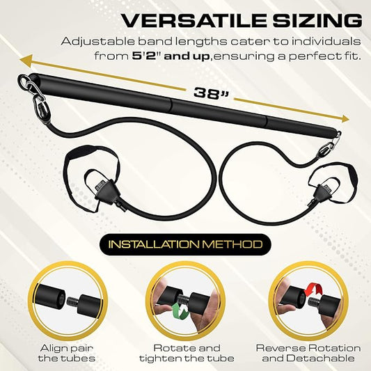 Pilates Bar Kit with Resistance Bands for Women & Men(30,40,50 Lbs), Pilate Bar with Non-Slip Foot Belts, 3-Section Pilates Bar Workout Equipment for Legs, Hip, Waist and Arm