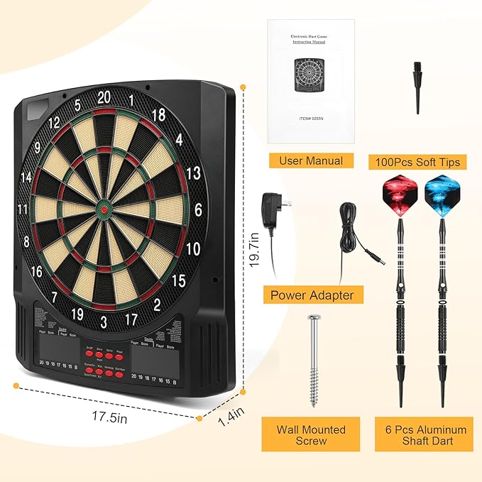 Electronic Dart Board, 2 Large Colorful LEDs Dartboard, 43 Games 320 Variants, Digital Soft Tip Dartboards Set with 6 Darts, 100 Tips