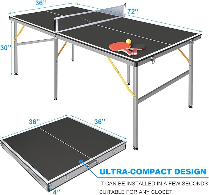 Ping Pong Table Foldable & Portable Table Tennis Table Set for Indoor & Outdoor Games with Net, 2 Paddles and 3 Balls