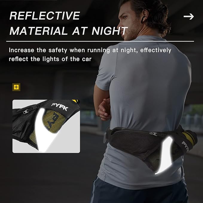 PYFK Running Belt Hydration Waist Pack with Water Bottle Holder for Men Women Waist Pouch Fanny Bag Reflective