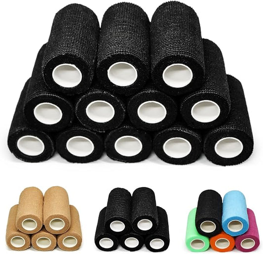OZER 12 Pack 4 Inch x 5 Yards Self Adhesive Bandage Breathable Cohesive Bandage Wrap Rolls Elastic Self-Adherent Tape for Stretch Athletic,Sports,Wrist, Ankle