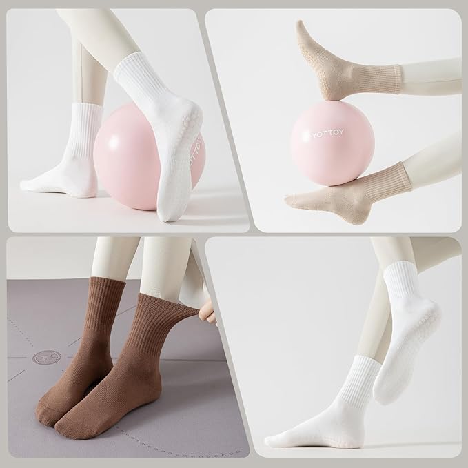 BONANGEL Pilates Socks with Grips for Women, 3 Pairs Womens Grippy Yoga Ballet Barre Hospital Gym Athletic Socks