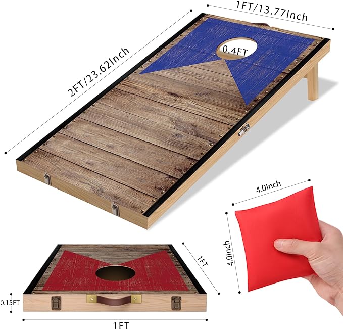 Foldable Cornhole Board Set 2ft X 1ft Solid Wood Premium Cornhole Game with 6 Bean Bags and Carrying Case Portable Cornhole Set for Kids and Adults Indoor or Outdoor Play