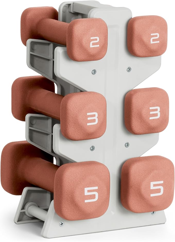 Tone Fitness Neoprene Dumbbell Set with Storage Rack – Non-Slip, Anti-Roll Hand Weights for Home Gym Workouts | 20 lb, 32 lb, & 50 lb Options