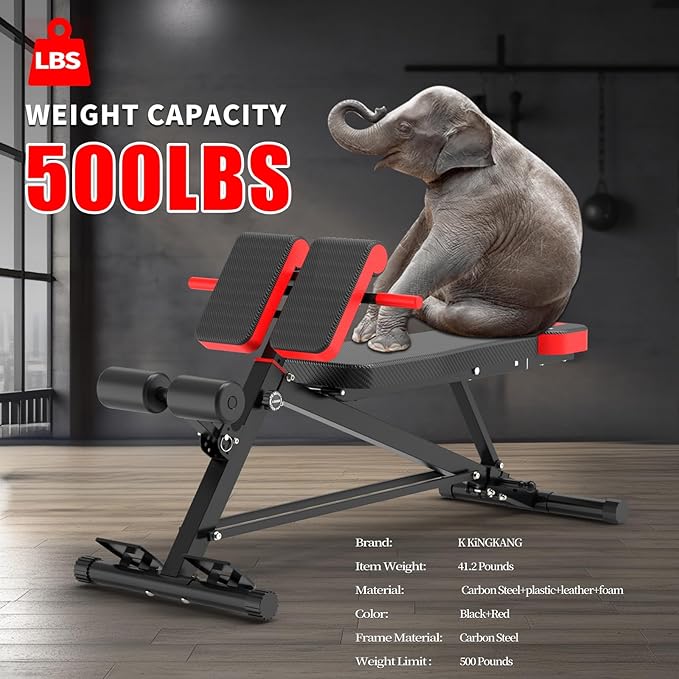K KiNGKANG Adjustable Weight Bench,Roman Chair Load 500 LBS Workout Bench for Home Gym Workout Fitness Equipment Adjusts to Decline or Flat Bench