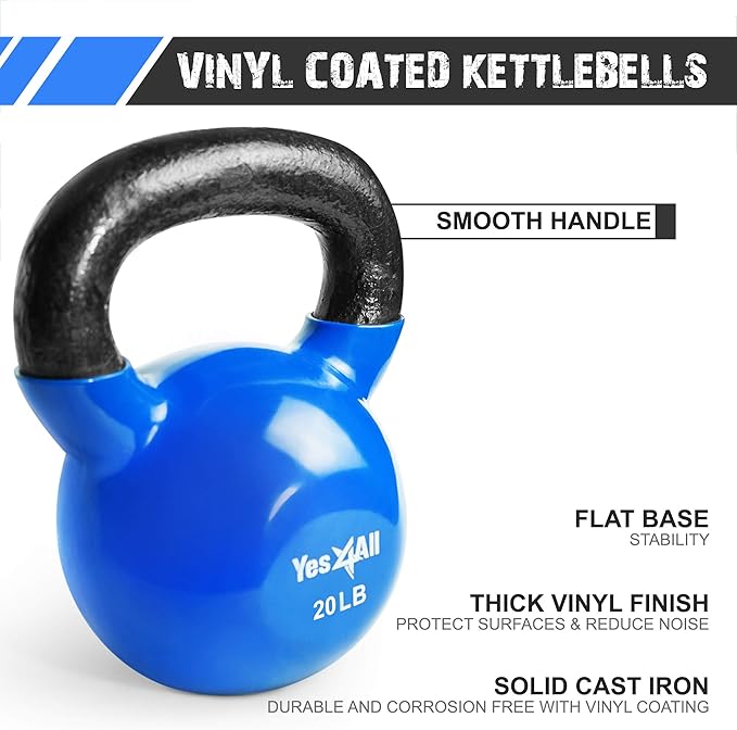 Yes4All Kettlebell Set Vinyl Coated Weights Combo for Full Body Workout Equipment Push up, Grip Strength Training, Dumbbell Weights Exercises