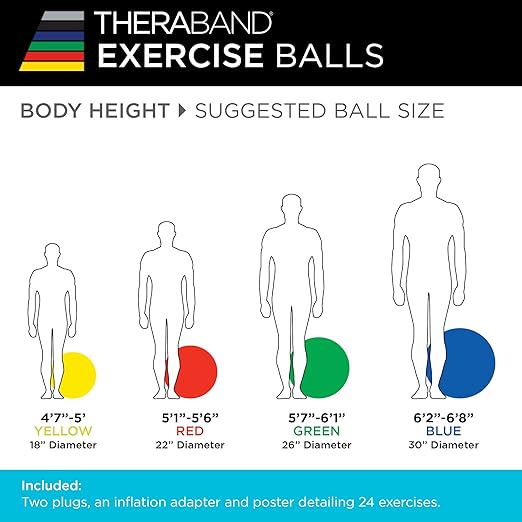 THERABAND Pro Series Exercise Ball, 30" Blue Stability Trainer for 6'2"–6'8" Users, Anti-Burst Yoga & Pilates Ball, Balance & Core Trainer, For Athletes Fitness at Gym & Home