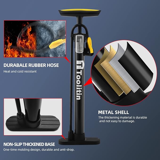 Bike Pump with Gauge,High Pressure,Floor Bicycle Pump Compatible with Presta and Schrader Valve,Bike Tire Pump for Road Bike,MTB,Hybrid,Balls…