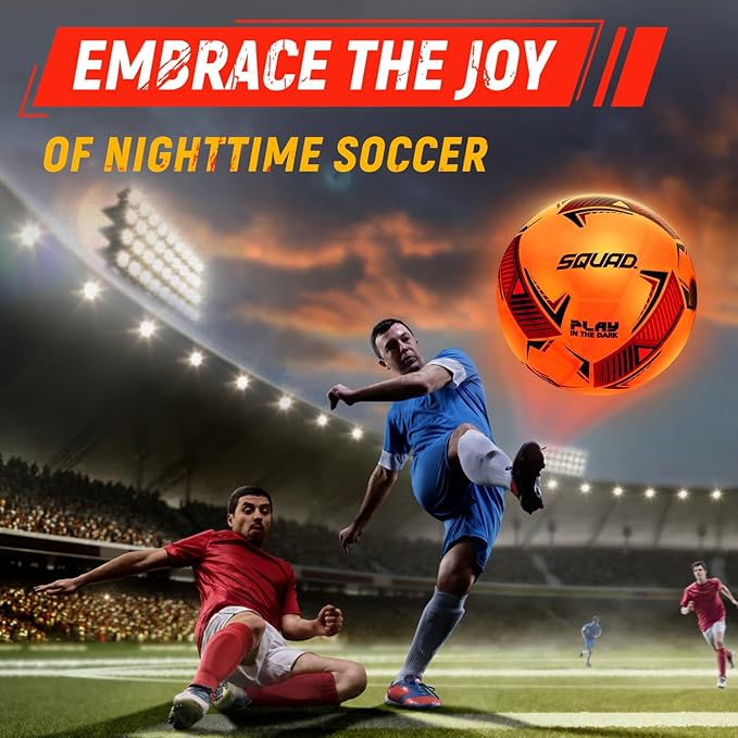 SQUAD Upgrade Rechargeable Glow in The Dark Soccer Ball - Light Up Soccer Ball Toys for Boys & Girls 8-15+ Year Old - Ideal Gifts for Kids, Teens