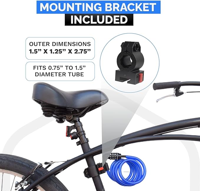 DockLocks Security Cable Lock Set (4' or 6') Coiled, Keyless Resettable Combination, Mounting Bracket, Portable and Compact for Bikes, Scooters 4ft