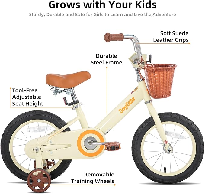 JOYSTAR Vintage Kids Bike with Training Wheels & Basket, 12 14 16 Inch Girls Bike for 2-7 Years Old, Children Bicycles, Multiple Colors