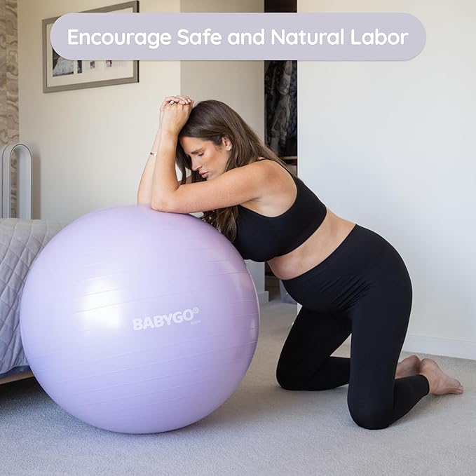 BABYGO Birthing Ball - Pregnancy Yoga Labor & Exercise Ball & Book Set Trimester Targeting, Maternity Physio, Birth & Recovery Plan Included Anti Burst Eco Friendly