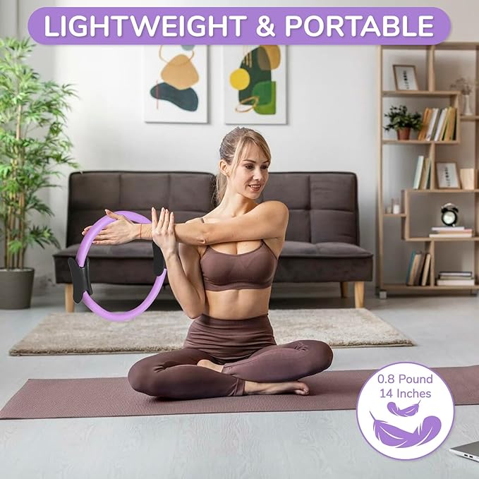 TOPZGLEEY Pilates Ring Set โ 14" Anti-Deformation Magic Circle with Padded Handles, Mini Ball, 5 Resistance Bands, Guide, Pilates Equipment for Home Workout