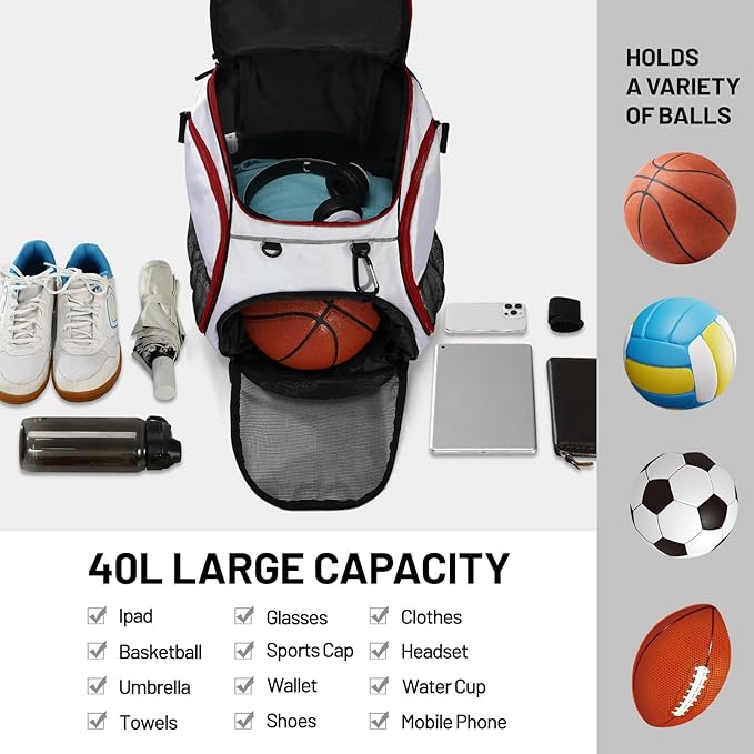 MIER Gym Backpack 40L Basketball Backpack with Ball Compartment & Shoes Storage Multi-Functional Sports Soccer Bag Large Equipment Back Pack Volleyball Backpacks for Men Women