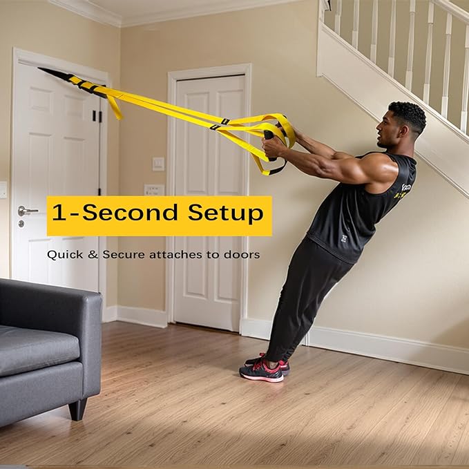 FITKIT Suspension Bodyweight Fitness Training Kit, Full Body Workouts Home Gym Resistance Trainer Straps for Total Body Workouts