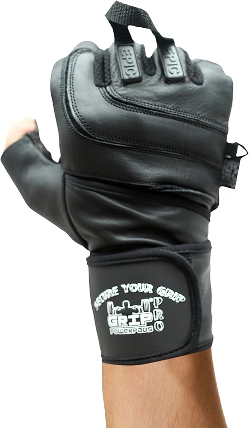 Epic Leather Gym Gloves with Built in 2" Wide Wrist Wraps Grip & Design for Weightlifting Power Lifting Bodybuilding & Strength Training Workout Exercises, Size : X-Large 8 5/8" - 9 1/2"