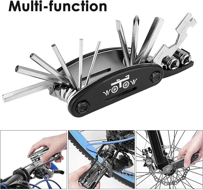 WOTOW Bike Tire Repair Tool Kit, Waterproof Frame Storage Bag & Mini Bike Pump & 16 in 1 Multitool & Bicycle Tyre Lever Patch Portable Repair Tool Accessories Set for Road Mountain BMX Cycling