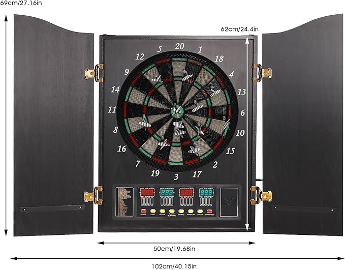 Pro Electronic Dartboard Cabinet Set with LED Digital Scoreboard Electronic Dart Board Over 27 Games and 243 Variations for Adults Built-in MDF Cabinet for 12 Soft Tip Darts 88 Tips 16-Player Scoring