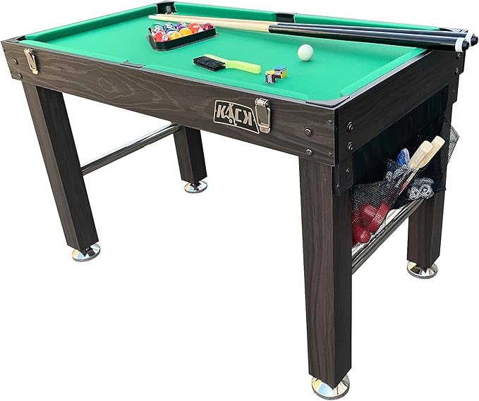 KICK Quad 48″ 4-in-1 Multi Game Table - Combo Game Table Set - Foosball, Billiards/Pool, Glide Hockey and Table Tennis for Home, Game Room, Friends and Family!