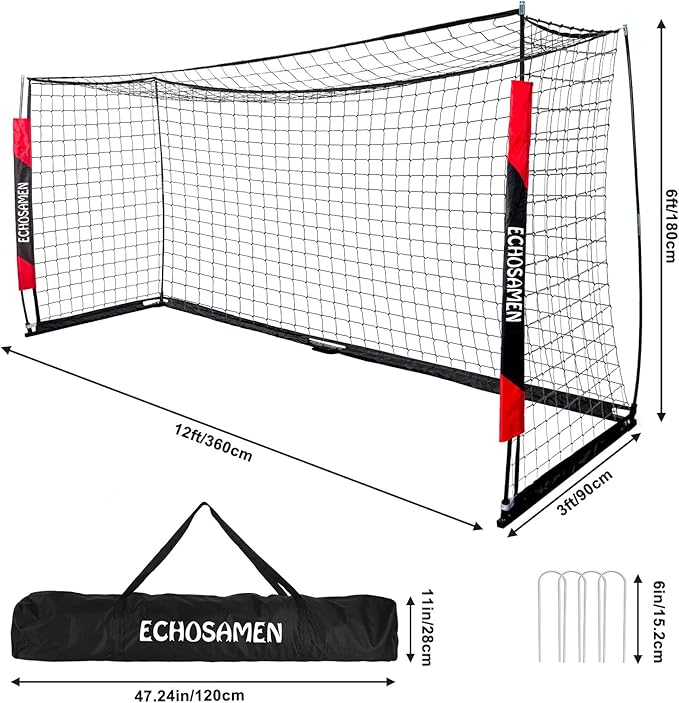 12X6FT/6X4FT Soccer Goal, Portable Soccer Goals for Backyard, Easy to Carry, Easy to Install, Comes with 1 Carry Bag, 4 Ground Nails, Youth and Adult Training Equipment.