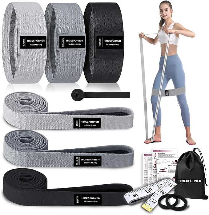 Wide Fabric Resistance Bands Set for Working Out, Non-Slip Exercise Booty Bands for Women & Men Leg and Glutes with Hair Ties and Tape Measure - for Home Gym Workout, Yoga, Pilates