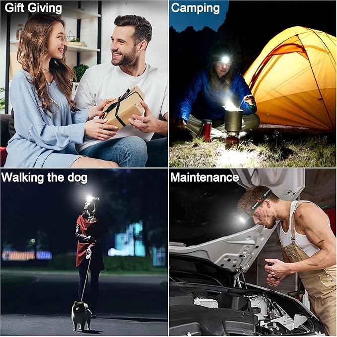 Rechargeable Headlamp Flashlight 3-Pack, 2000 Lumen Super Bright LED Headlight with Red Light, Motion Sensor for Adults Kid, Waterproof Lightweight Head Lamp for Outdoor Camping Running Hiking Fishing