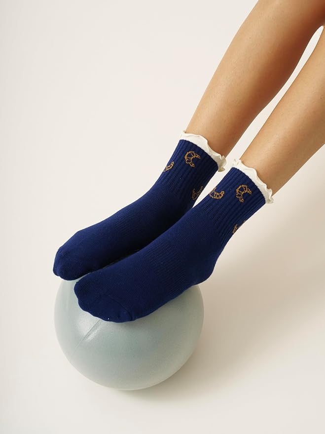 Crew Half Calf Grip Socks, Cutest Fruits Pilates Socks, Ruffle socks, Non-Slip, Barre Yoga Fitness